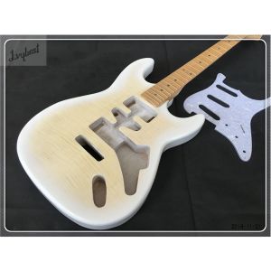 Guitar Wholesale Ybest St Kits Half Finished No Parts Installed.electric Guitar See Thru White Flame Top.maple Neck and Fingerboard