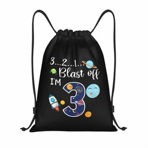 Dzieciowe przestrzeń kosmiczna Blast 3 -letni 3 -letni urodziny torby z sznurkiem na gimnastyczne torbę