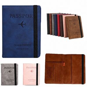 Copertina di passaporto in pelle elastica in pelle per Russia USA RFID Blocking Men Donne Travel Card Case Case Holder Document Organizzatore Z7N1#