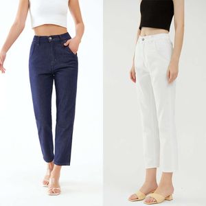 2024 Novas calças para a primavera bom ajuste jeans de cintura elástica incolor para mulheres