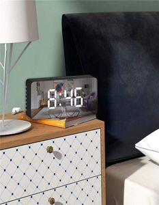 LED lustrzane budzik cyfrowy zegar stolika Digital drzemka obudź światła elektroniczna duża temperatura wyświetlacza dekoracja domowa 2873265