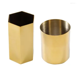 Vases JFBL Brass Pen Holder Round Golden Vase Metal Crafts Desktop Decoration Brush Storage Tube