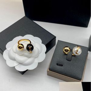 Кольца кольца Женские дизайнерские ювелирные ювелирные украшения открытие кольца с жемчужным золотом аксессуаров.