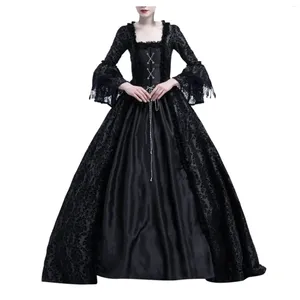 Casual Dresses Women's Formal Dress Medieval Spets Splice Bell Sleeves Square Neck Elegant Gothic Retro kjolar Halloween cos Vestidos