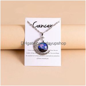 Pendant Necklaces Time Gem Moon12 Constellation Zodiac Sign Necklace Horoscope Jewelry Galaxy Libra Astrology Gift With Retail Drop De Ot43I