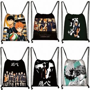 Japon Anime Haikyuu Drawstring Bag Comic Shoyo Hinata Leisure Gençler Drawstring Çantalar Erkek Okul Çantası G3FZ#