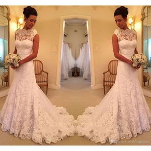 New Fashion Chic Full Lace Mermaid Bateau Neck Applique Sweep Train Formal Wedding Dresses Bridal Gowns Vestidos De Noiva