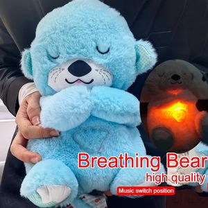 Baby Music Breathing Blue Bear Soothing Plush Doll Toy Kids Sleeping Companion Sound and Light Gif 240411