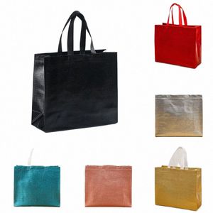 N-Woven Fabric Shop Bag Livsmedelsväska Gradient Folding Bag Eco Takeaway Waterproof Storage Återanvändbar butikspåse G0R4#