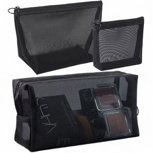 black Mesh Makeup Bag Women Transparent Cosmetic Bag Small Large Portable Storage Bags Travel Toiletries Towel Organizer Pouch u6gn#