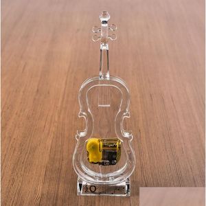 Party Favor Mechanical Wind-Up Violin Music Box Transparent Acrylic Mini Figurines Home Ornament Decoration Christmas Birthday Gift Dhlby