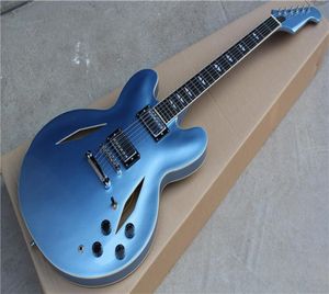 Custom Shop Dave Grohl DG 335 Metallic Blue Semi Hollow Body Jazz Electric Guitar Guitarra Dual Diamond Holes Split Diamond White 5789509