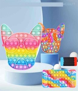 Tie Dye Rainbow Bull Terrier Mobiltelefon Gamepad Brädspel POO-ITS Toys Tryckbubbla per pussel Tidig utbildning Present Kids Christmas Toy G83ZB6L6879527