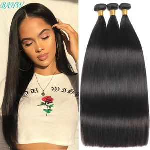 Bahw 12A Brasilianer Knochen gerade Haarpakete Großhandel natürliche Farbe 100% Jungfrau Mensch für schwarze Frauen 240408