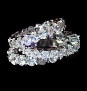 925 Impostazione a paving d'argento quadrato completo Diamond CZ Eternity Bande Engagement Anelli di pietra per matrimoni Sagni 5869221