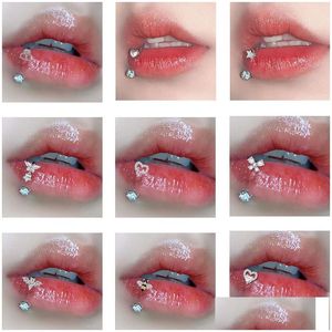 Tongue Rings For Women Fashion Piercing Body Jewelry Zircon Crystal Sier Color Love Heart Round Shape Drop Delivery Dheah