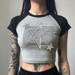 Damen T -Shirts H Home Europäische und amerikanische Kleidungsstücke Punk Flüssiges Metall Xingx Print Raglan Kurzarm weibliche Nische Slim Looking