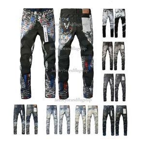 2024 Designer Skinny Fode Men für Herren Womens Hosen lila Marke Black Grey Jeans Loch Neue Stil Stickerei