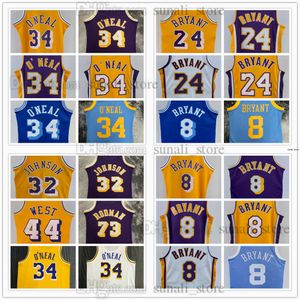 Retro Mesh Basketball Jerseys 34 Shaquille Bryant 32 Johnson Dennis 73 Rodman Jerry 44 West Vintage Yellow Purple Blue Men Women Youth