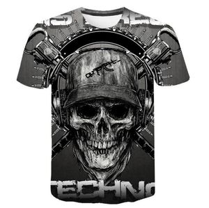 Skull T Shirt Men Szkielet Tshirt Punk Rock Tshirt Gun T Shirts 3D Print Tshirt Vintage Men Ubranie letnie topy plus rozmiar 6xl6342075