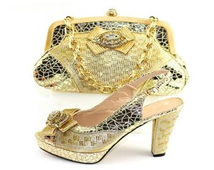 Kleiderschuhe Erstaunliche Gold High Heel und Handtasche Set Abendparty Sandalen mit Tasche CR2107 Höhe 113CB1644669