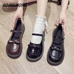 Sapatos casuais Lolita Bow Mary Janes Plataforma feminina Flats de couro redondo dedo lindas meninas preto oxford primavera/outono