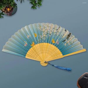 装飾的な置物花柄のハンドヘルドファンチャイニーズスタイルの竹の折りたたみ式の模倣シルクパターン女性ポータブル旅行
