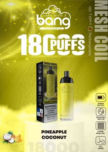 Bang Crown Bar 18k Puffs 18000 Puff Electronic Cigarette Mini Ecigs Vapor Mod Pod Pod Наборы для испарителей Wape Sigarette 2% 5% Никотин Перезаряжаемый тип C Zigarette