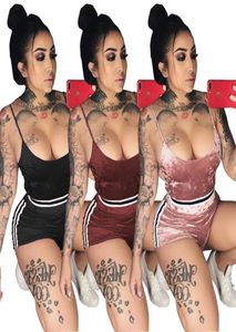 Frau Tracksuit Flanell Camisol Ärmel und Tank Crop Top Shorts Set Sportswear Jogger Anzug 10pcs Frauen Kleidung CNY4896309492