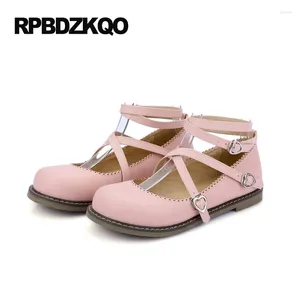 Sapatos casuais senhoras personalizados lolita rosa redondo dedo redondo 2024 tamanho 43 lazer japonês lares grandes apartamentos 33 salto baixo chique bonito 10 mulheres