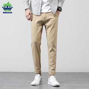 Oussyu marka 2024 İlkbahar Yaz Düzenli Uyum Düz Pantolon Erkekler Pamuk Khaki Streç Business Fashion Casual Pantolon 2838 240415
