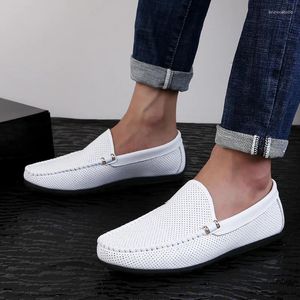 Casual Shoes Hollow Out Genuine Leather Men Brand 2024 Italian Loafers Moccasins Breathable Slip On Stylish Driving