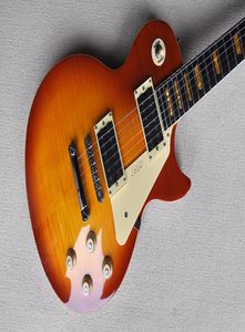 Guitarra elétrica de cherry sunburst personalizada com hardware cromaryellow pérolas fret inlaywhite pickguardoffer personalizado7282268