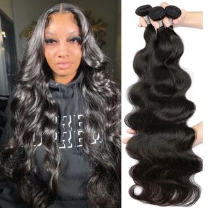Body Wave Bundles Human Hair Brazilian Weaving Glueless Weave Black 3 4 Deal Natural 30 Inch Bundle S 240408