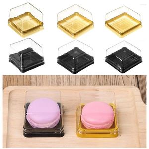 Geschenkverpackung 50pcs Kunststoff quadratische Mondkuchenboxen Ei-Yolk Puff Container Goldener Verpackungsbox Multi-Größe