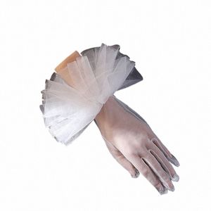 Białe palce krótkie rękawiczki ślubne, przezroczyste rękawice ślubne na nadgarstek, odpowiednie dla kobiet akcenty ślubne P7PO#