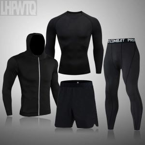 Underkläder Mens Sports Compression Baselayer Set Running Long SemeVes Workout Trousers Training Black Tracksuits Thermal Underwear