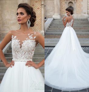 Новейшие свадебные платья 2021 Сексуальные совок некаисленнее рукавиц винтажный кружево -аппликационный свадебный платья с бисером.