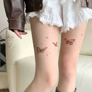 Sexy Socken Strumpfhosen Frauen Schmetterling Tattoo y2k Mädchen Oberschenkel hohe Strümpfe Strumpfhosen Dessous Hosiery Lolita Frauen Strumpfhosen Strumpfhosen Frauen sexy 240416