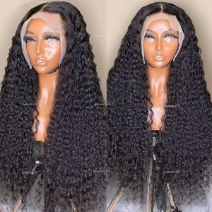 13x4 Gevşek Derin Dalga Brezilya İnsan Saç Perukları 32 34 inç Şeffaf Sentetik Kıvrımlı Dantel Ön Peruk Siyah Kadınlar
