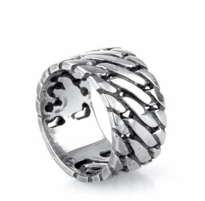 Панк -байкерский ювелирные украшения широкие цепные кольца будда кольцо рок титановый титан из нержавеющей стали.