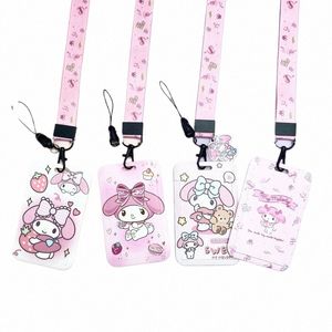 Pink My Melody Id Badge Halterhalter Halsriemen Anhänger U -Bahn -Türkartenhalter Lanyards Mädchen Student Lanyard Anmeldeinformationen F5EM##