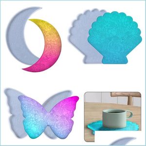 Плесени смола луна раковина для бабочки формы Sile Couaster Cescent Crescent Epoxy Craft Decor Mod Drop Delive Disterry Seawing Dhgarden Dhgxz