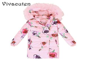 Girls Winter Winter Pele Capeled Casen Jackets Teens Cotton Flor Print Parkas Kids Winter Outerwear