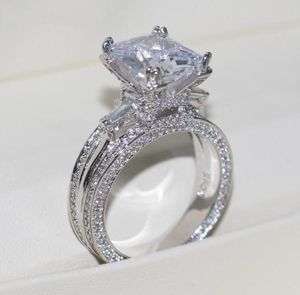 Vecalon Women Big Jewelry ring Princess Cut 10ct Diamond stone 300pcs Cz 925 Sterling Silver Engagement Wedding Ring Gift6518490
