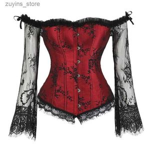 Women's Tanks Camis Plus Size Women Steampunk Corset Blouse Sexy Long Sleeve Lace Corselet Lace Up Bustiers Top Victorian Club Wedding Party Shirts1628476 L49