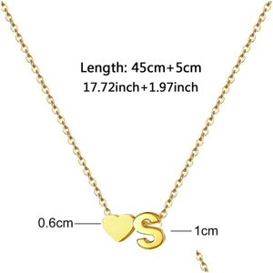 Pendant Necklaces New Fashion Tiny Heart Dainty Initial 14K Yellow Gold Necklace Golden Letter Name Choker For Women Jewelry Gift Drop Dhg6W
