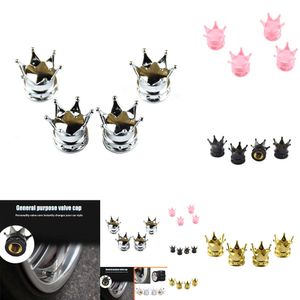 2024 2024 4st Crown Shape Car Tire Air Valve Stem Caps Dustproakt Anti-rost Caps Wheel Stem Covers Auto Truck Motocycle Bike Accessories