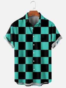 Мужская гавайская рубашка летняя лацканая рубашка для печати в клетку для мужчин повседневная мода с коротким рукавом футболка ретро Смешная мужская одежда 240411