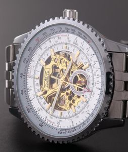 New Jaragar Rellojes Ratches Top Brand Mens Classic Classic Aço inoxidável Self Skeleton Watch Mechanical Fashion Cross WristWatch1671792